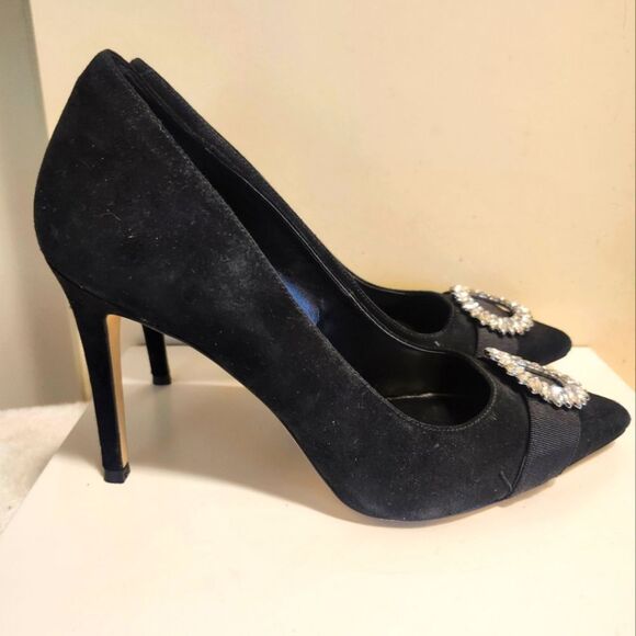 Michael Michael Kors "Viola"Black Suede w/Crystal Brooch Accent Pumps Sz.10 $160 - Picture 3 of 11